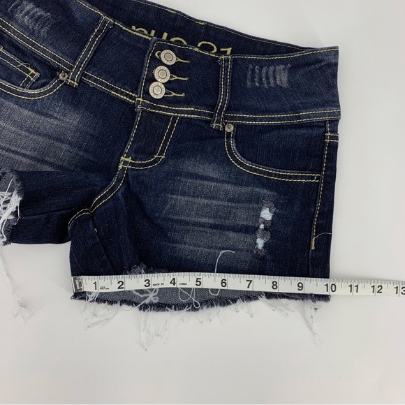 Rue 21 Dark Blue Wash Distressed Cut-Off Denim Shorts, 1/2 - Picture 13 of 16